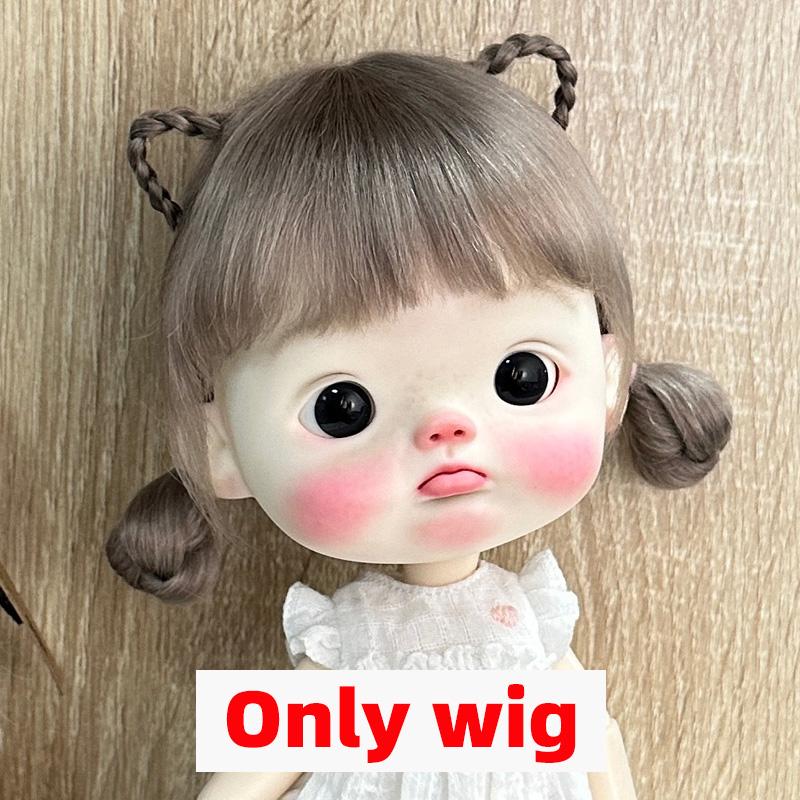 BJD Wig Qbaby Blyth Amydoll Cute Soft Bangs Ponytail with Long Hair For Big Head Doll Dolls Toy Doll Accessories 10 Inches