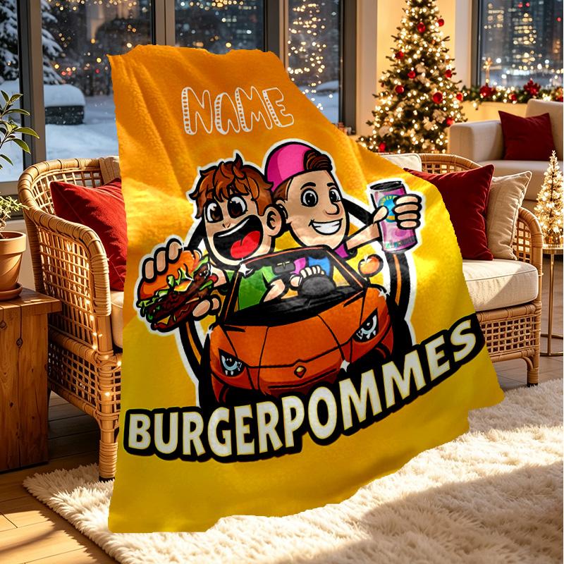 Custom Name Personalized Burgerpommes Print Blanket, Home Decor, Bedroom, Sofa, Camping, Couch, Gifts for Birthday ChristmasEnthusiasts