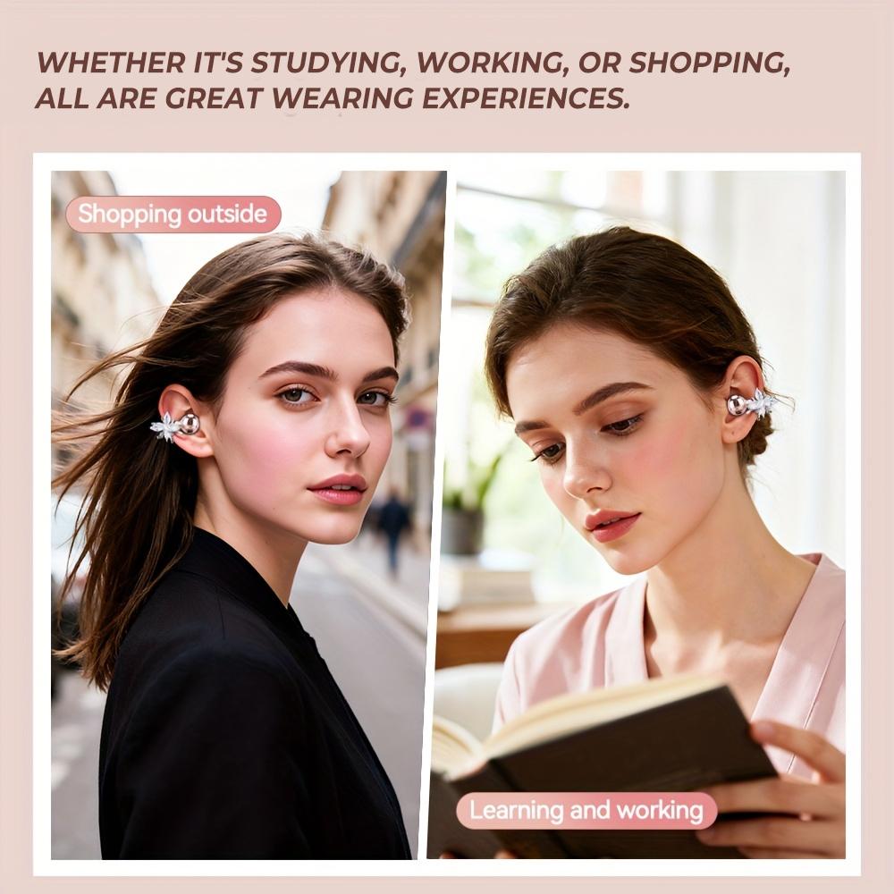 Bluetooth 5.6 Open-Ear Wireless Clip-On Earbuds, Butterfly Ear Cuff Stereo Headphones for Sports, Outdoor, Travel, Fashion Gift for Women