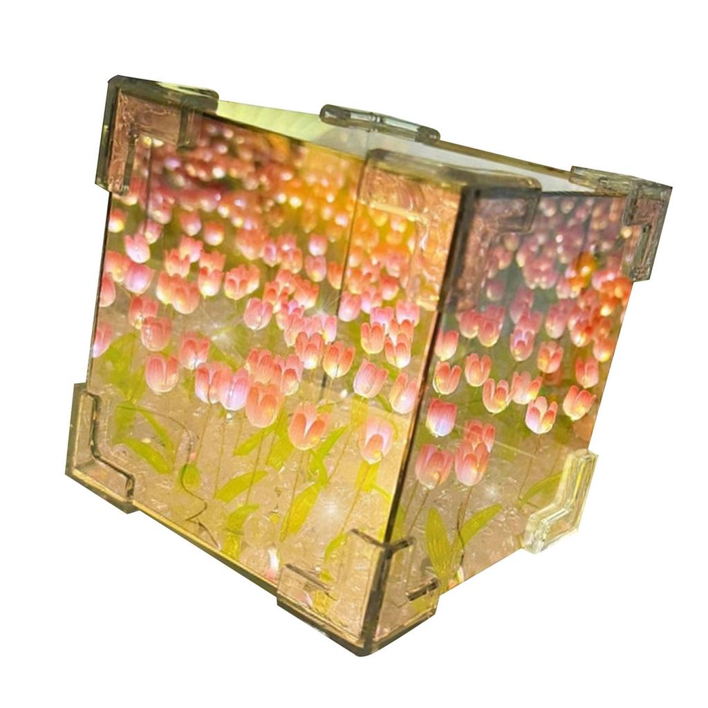 Handcraft Lover DIY 21Pieces 3D Tulips Night Lamp and Mirror 2 In 1 Kits Handmade Flowers Night Light Set Desktop Decors