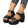 Frühling und Sommer große Größe Klettverschluss High Heel Sandalen Damen neue dicke Ferse Einwort dicke Sohle Mode Fischmaul Sandalen Damen