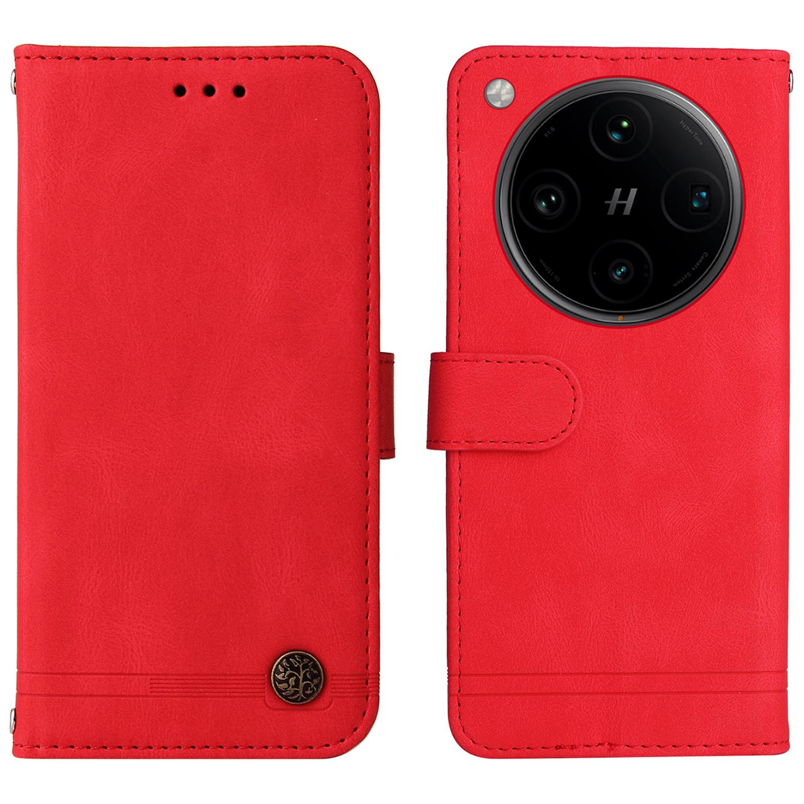 

Для Oppo Find X8 Pro 5G Кожаные чехлы-кошельки Чехол для телефона с тактильным покрытием Подставка с ремешком Red