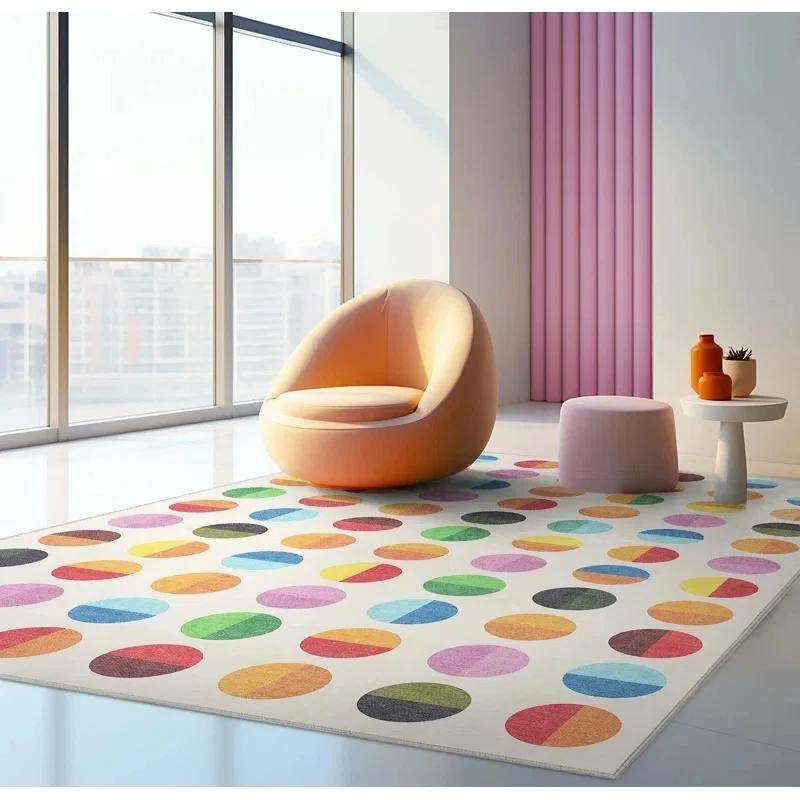 Ins Colored Dot Carpet Rainbow Wave Point Entrance Mat Living Room Bedroom Fashion Modern Art Decor Non Slip Cartoon Floor Mat