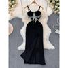 French Socialite Hollow Rhinestone Sling Dress Women's Summer Elegant Classy Sexy High Split Banquet Evening Dress