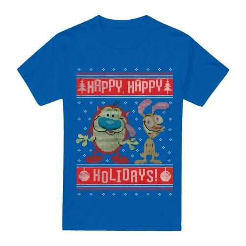 Ren & Stimpy Mens Happy, Happy Holidays Christmas Jumper T-Shirt