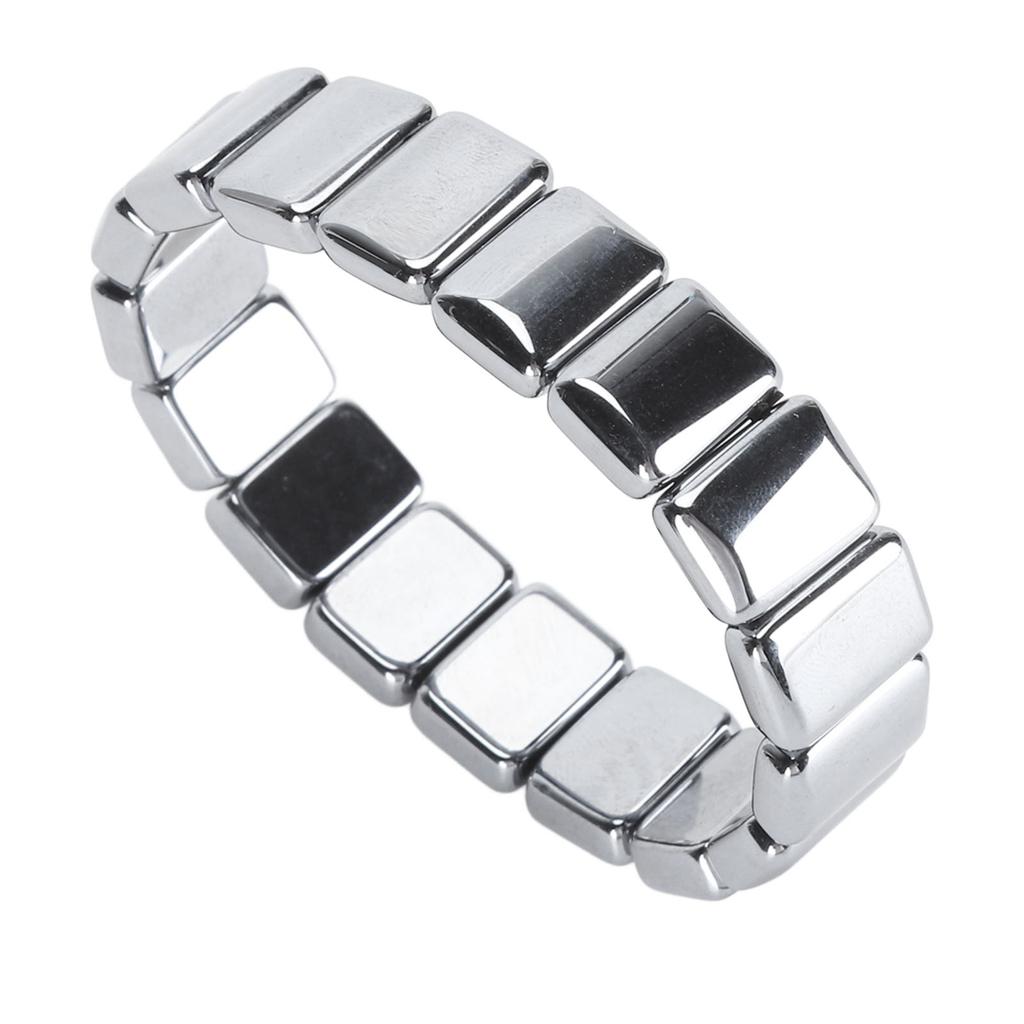 Terahertz Rectangle Bead Bracelet Energy Stone Fashion Unisex Terahertz Elastic Bracelet 0.55 X 0.47in