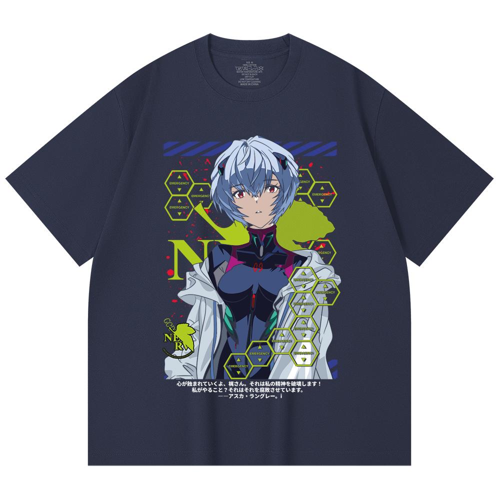 230 Gsm 100% Cotton Evangelion V6 Rei Print Unisex Heavy Cotton T Shirt