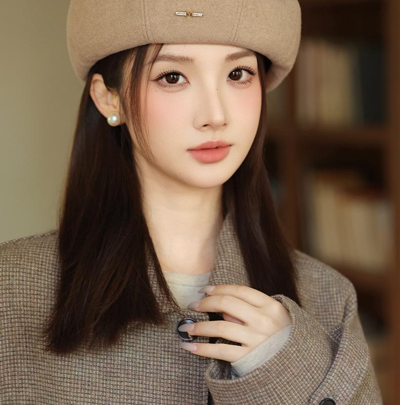 Damen Koreanische Mode Street Baskenmütze - Herbst/Winter Warme Schiebermütze für einen schlankeren Look