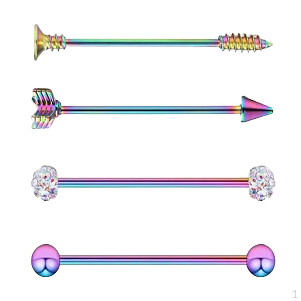 Pacote com 4 brincos de barra de orelha com bola industrial 14G 16G