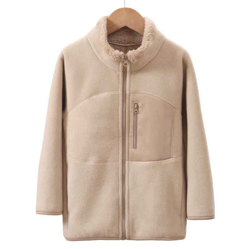 Kids' Thick Fleece-Lined Winter Coat with Stand Collar - Warm, Windproof, and Comfortable for Parent-Child Wear