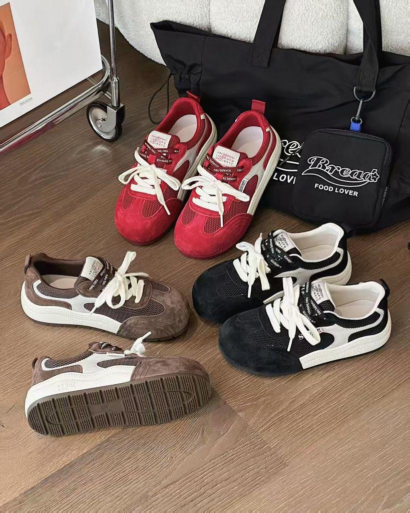 2025 Women's Round-Toe Color-Block Sneakers: New Autumn Fashion, Breathable, Thick-Soled German Trainers