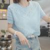 Pulover Tricotat cu Mânecă Scurtă, Croșetat, Goluri cu Cârlig și Flori, pentru Femei, Primăvară-Vară, Gât Rotund, Subțire, Larg