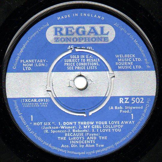 7inch Record LE ROYS & INNOCENTS (9) - Hot Six RZ502 Regal Zonophone 1964 UK Rock Used