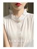 Wood Ear Lace Collar Silky Satin Sleeveless Slimming Vest for Women - Spring/Summer Temperament Shirt
