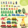 133-Piece Wooden Train Set, Toy Train with Crane, Storage Box, for Kids Ages 3+