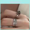 Stylish S925 Vintage English Finger Ring For Women With Unique Gothic Design And Adjustable Size