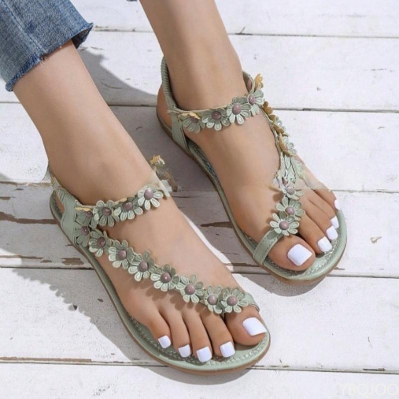 2025 Summer New Flat Bottomed Beach Fashionable Open Toe Versatile Sandals Simple Comfortable Casual Breathable Women's Shoes