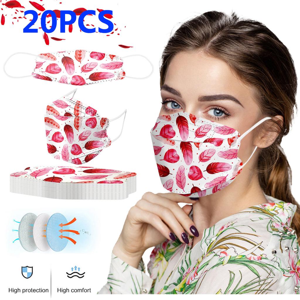 20PCS Unisex Adult Feather Print Outdoor Mask Protective Disposable Face Mask