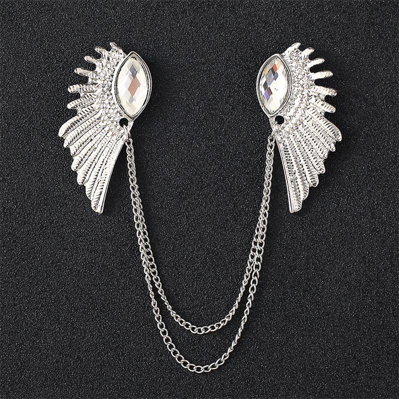 Men's Vintage Wings Brooch: Korean Chain Lapel Pin & Flower Corsage Badge.