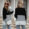 Vintage Fashion Elegant Casual Autumn and Winter Thin Section Loose Color Blocking Round Neck Pullover Knit Sweater Women