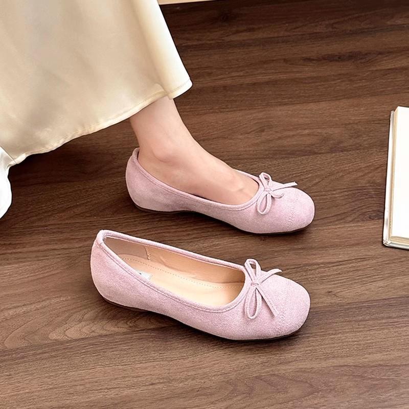 French retro flat-soled ballet shoes women's summer new suede commuting shallow mouth flat-soled single shoes soft-soled grandma shoes