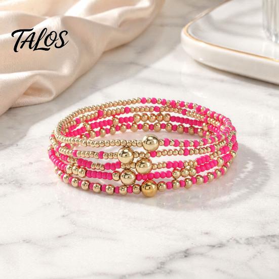 Lightweight Daily Wear Jewelry 5Pcs Beaded Bracelet Stack for Women Teenage Girls, Tiny Gift Ideas Best Friends Beads Bracelets, Elastic Stretch Boho