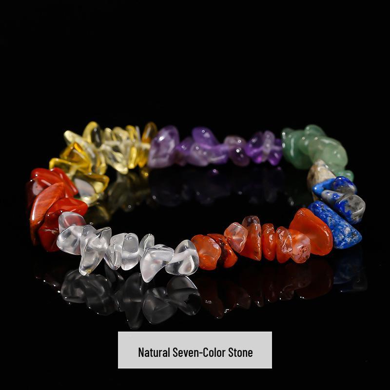 7-farbiges natürliches Kristallachat elastisches Armband mit Splittersteinen, unregelmäßiges Design, europäischer & amerikanischer Stil Hand Schmuck.