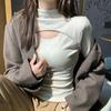 Splicing Hole Digging Autumn and Winter New Careful Machine Base Shirt Women's Half-Turtleneck Cutout Babes Design Sense Long Sleeve Women