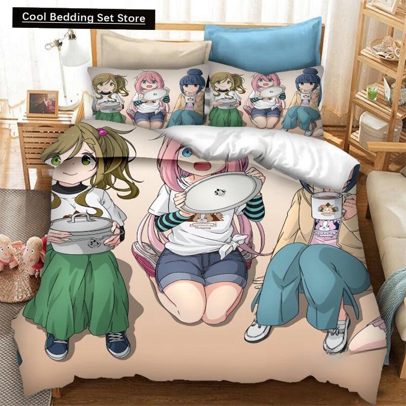 Neuer 3D-Druck Anime Yuru Camp Bettwäsche-Set Bettbezüge Kissenbezüge 2/3-teilig Steppdecke Bettwäschesets Bettwäsche Bett Heimtextilien