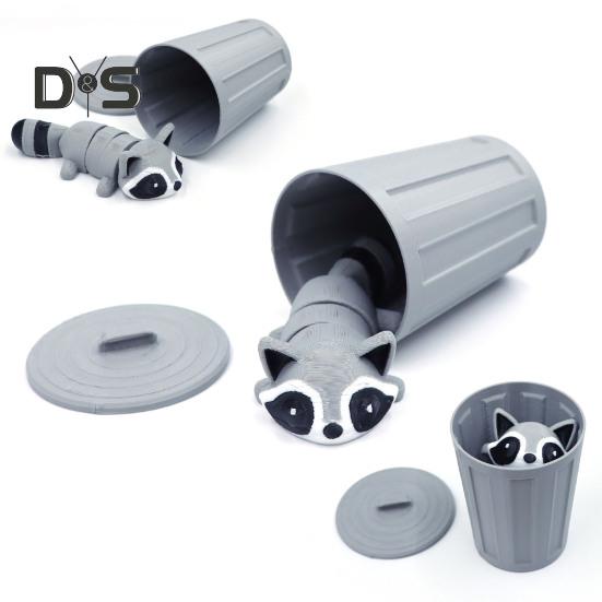 3D-gedrucktes Waschbär-Ornament, flexibles, bewegliches Waschbär-Spielzeug, Mini-Waschbär in der Mülltonne, für Tiersammler, Kindergeschenk