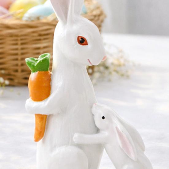 Yousheng Easter Bunny Decoration Cute Mother And Baby Rabbit Figurine Hand-Carved Resin Tabletop Sculpture for Home Indoor Desk Shelf Decor