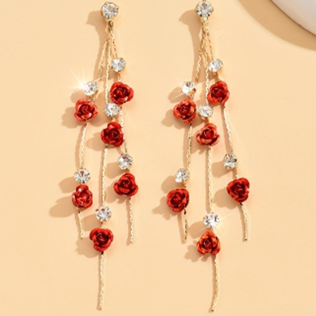 2Pcs Retro Sweet Long Tassel Cat'S Eye Stone Flower Women'S Earrings Birthday Event Gathering AccessoriesRetro Jewelry