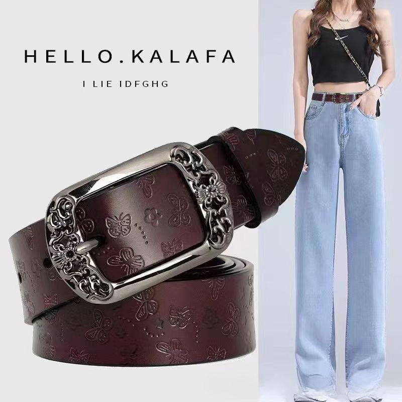 Belt Women's Versatile, New Retro Pin Buckle Printed Belt Fashion Casual Decoration Jeans Belt