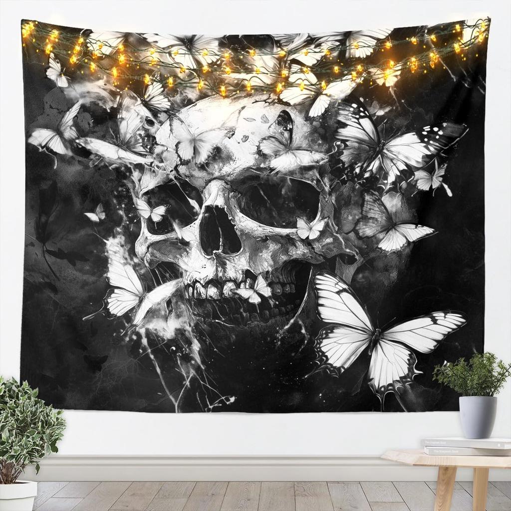 Butterfly Tapestry Glitter Diamonds Print Wall Art Luxury Elegant Blue Wall Hanging Blanket for Living Room Bedroom Home Decor