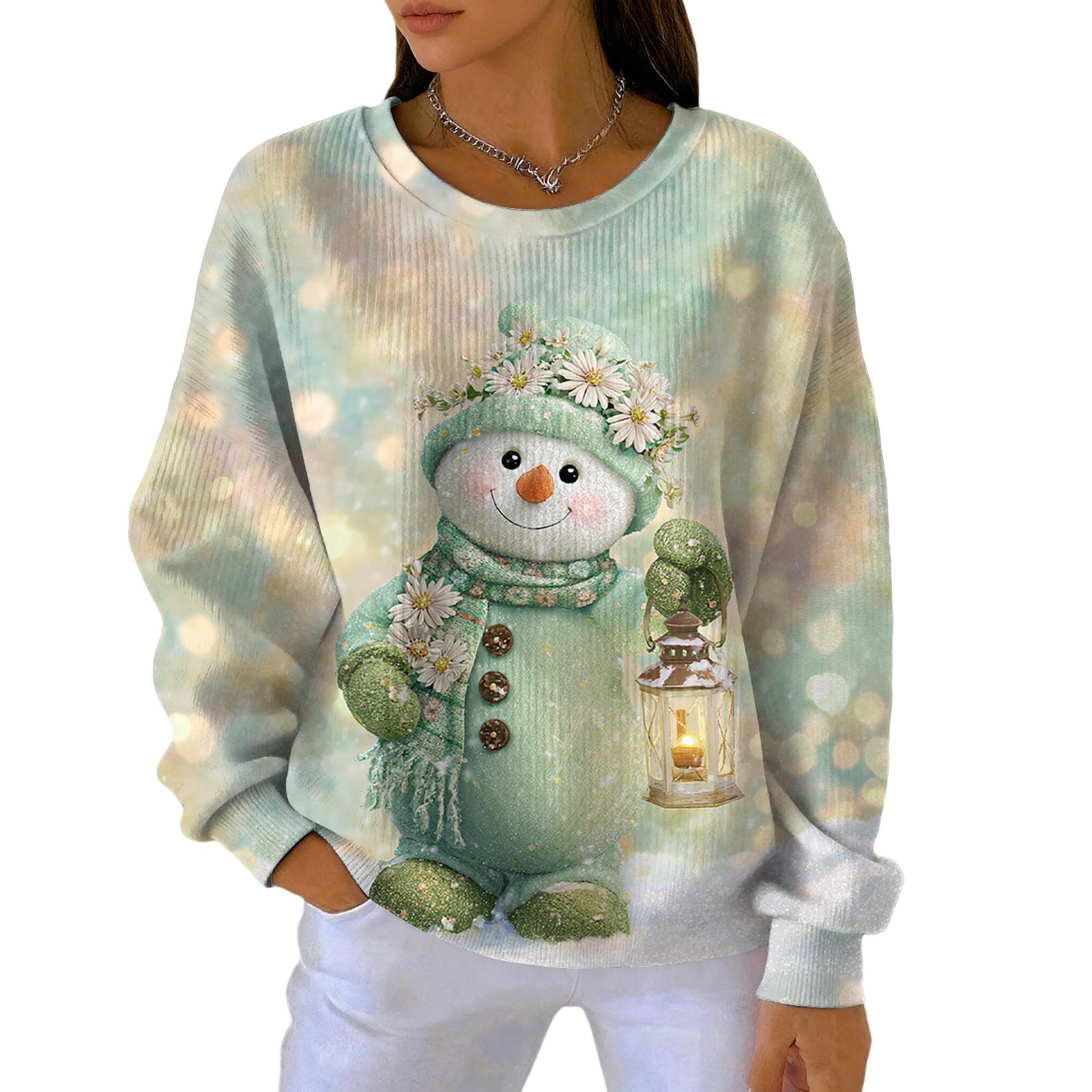 

Women s Fashion Casual Gradient Christmas Print Pullover Sports Long-Sleeve Top L зелений