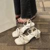 One-Strap Chunky Heel Square Toe White Sandals - 2025 Spring French Style Women's Mid-Heel
