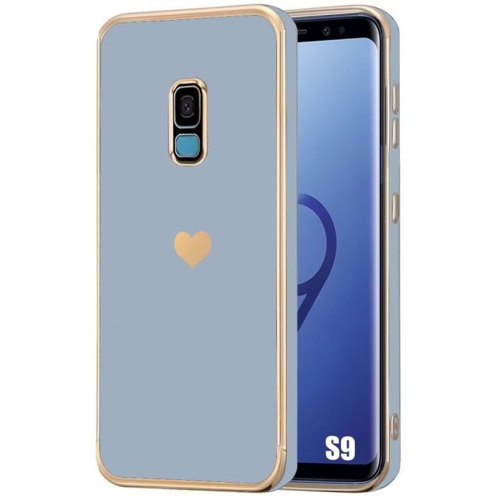 Coque - Samsung - Galaxy S9 - Silicone Liquide - Motif Cœur Doré - Protection Antichoc