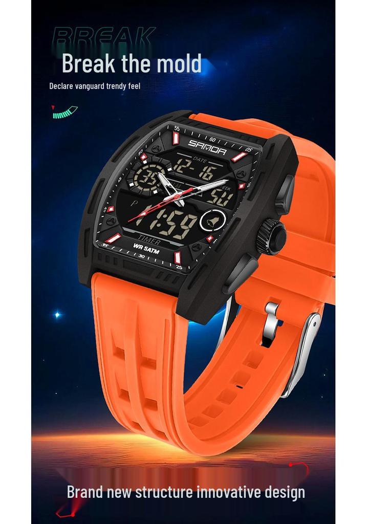 Montre Sanda Double Affichage Lumineuse Étanche pour Étudiant d'Extérieur avec Chronomètre, Alarme et Compte à Rebours