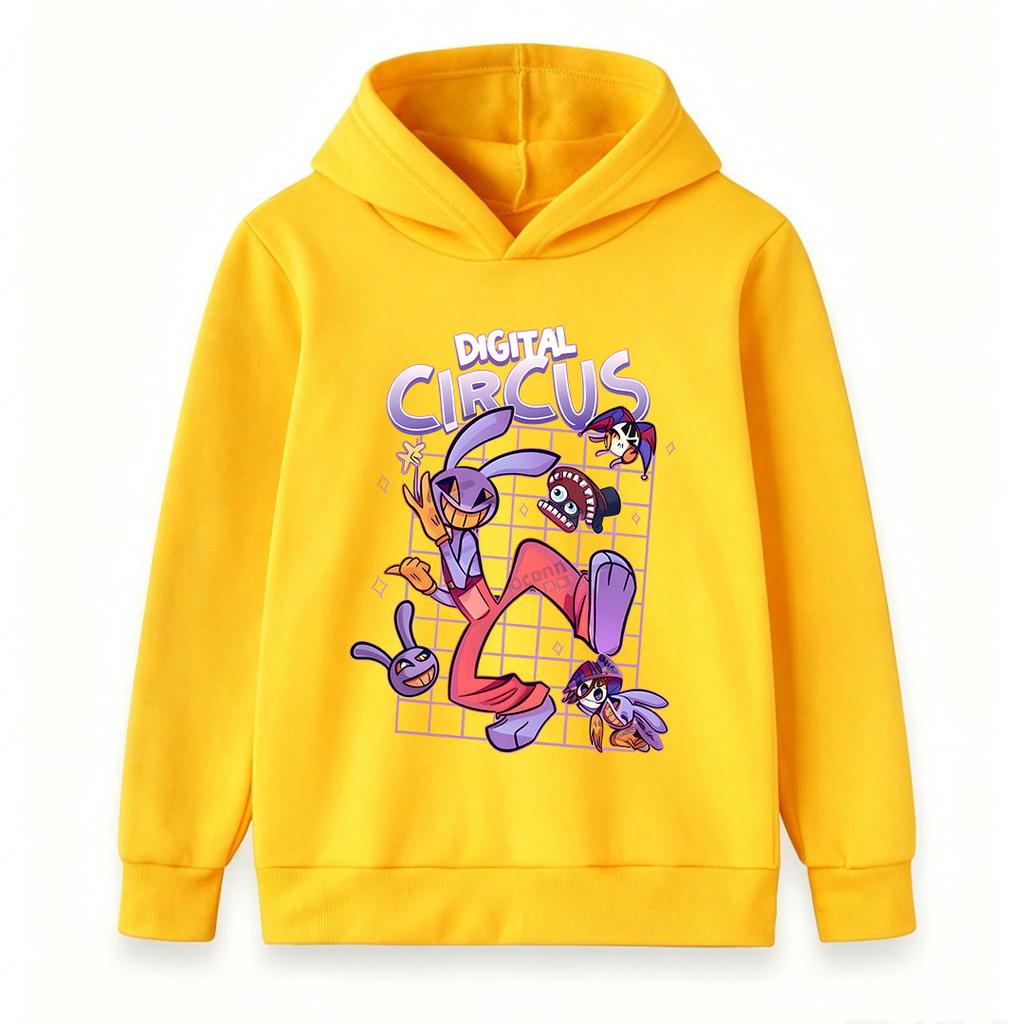 Kinder Jungen Mädchen Pullover Hoodie, Lustiger Digitaler Zirkus Cartoon Charakter Druck Lässiges Langarm Kapuzenpullover für Tägliches Tragen, Schule und Draußen