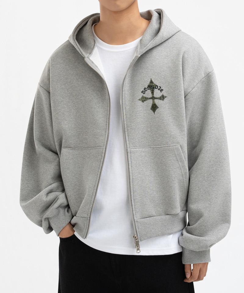 Underoff 2-Way Crop Fit Camo Print Hooded Zip-Up Jumper Black