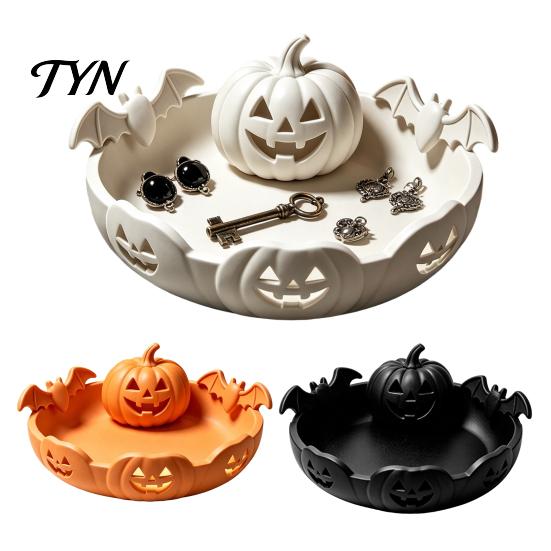 Matte Texture Ornament 3D Printed Pumpkin Jewelry Holder, Spooky Halloween Trinket Tray for Keys, Creative Seasonal Decoration Rings, Earrings,
