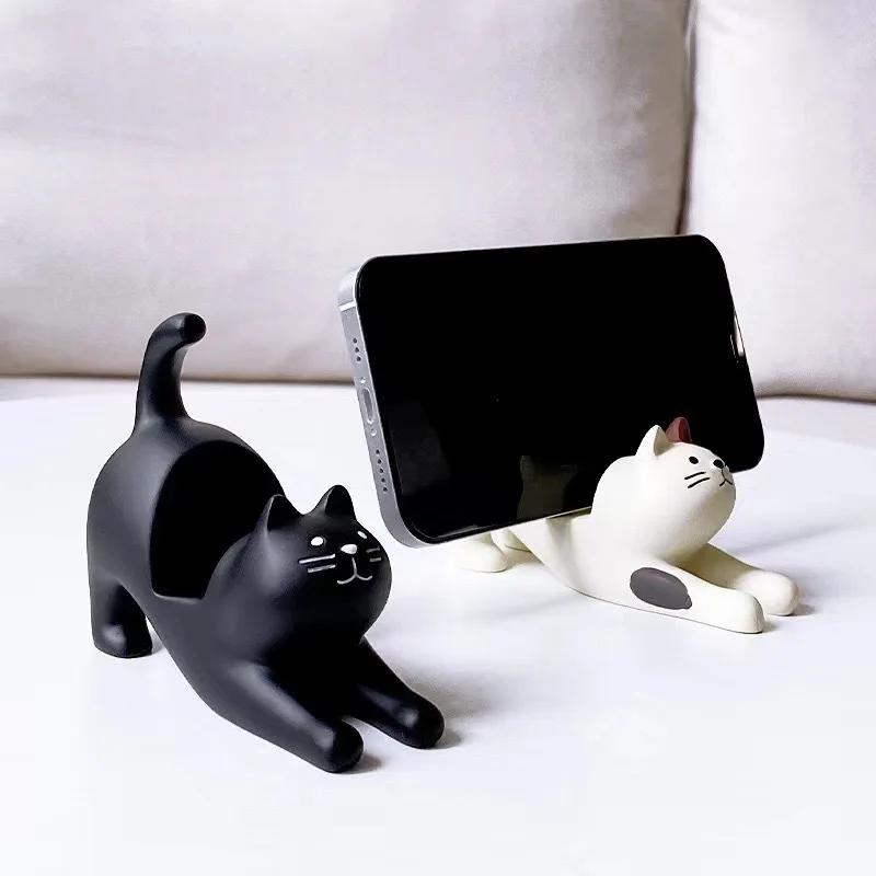 Cute Cat Resin Phone Holder – Lazy Bracket Desktop & Car Stand, Mini Portable Multi-Functional