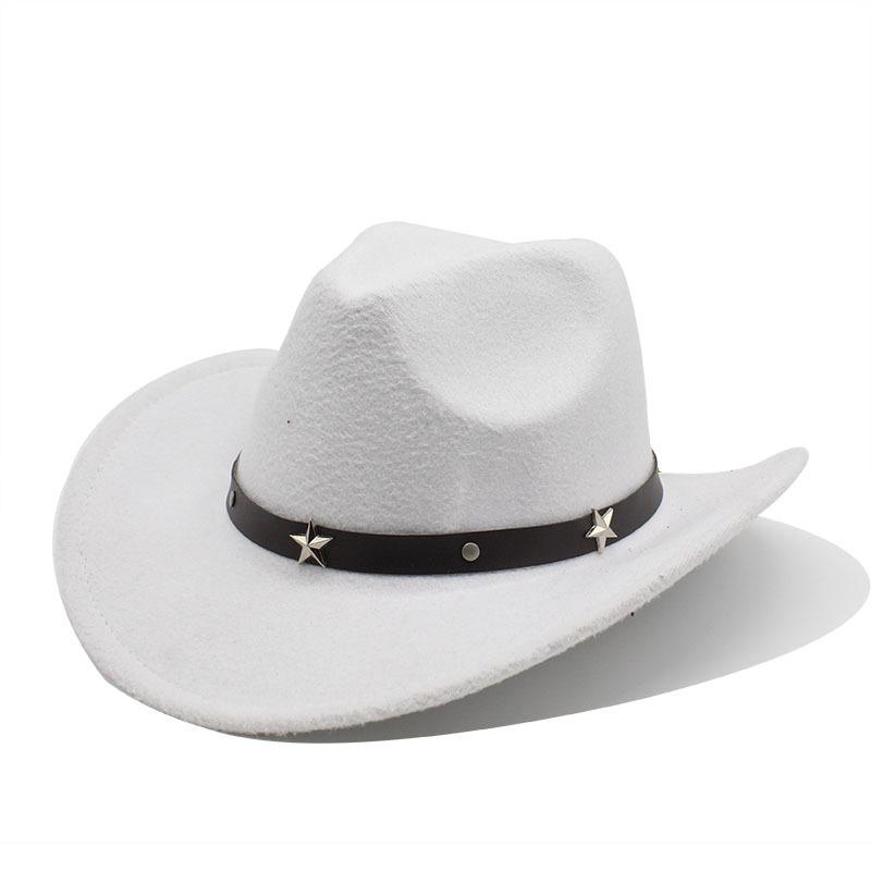 Metal Pentagram Western Cowboy Top Hat Woolen Jazz Hat Felt Hat Men'S And Women'S Top Hat