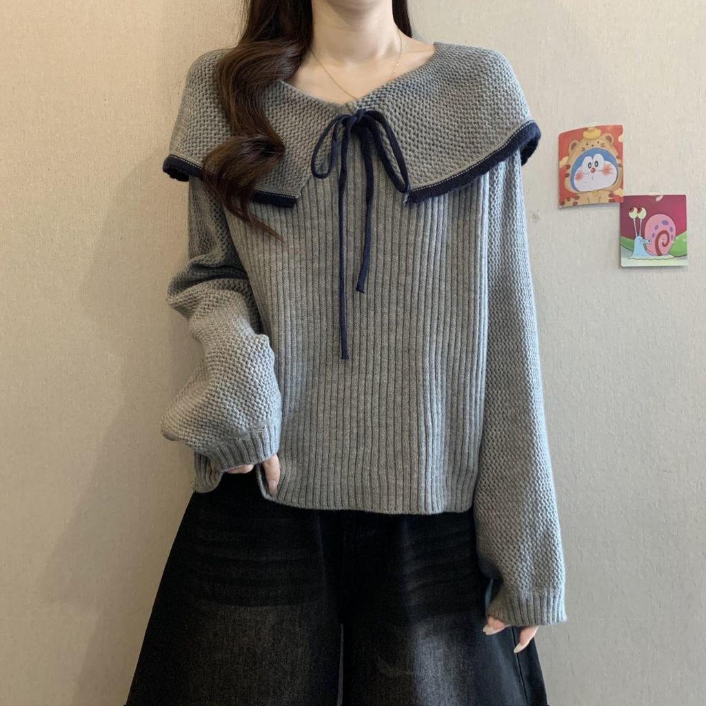 Korean Style Women's Doll Collar Knit Sweater - Loose Fit, Age-Reducing, Autumn/Winter 2026 Collection