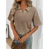 2026 Women's Turn-down Collar Solid Color Knitted Pullover Loose Short Sleeve Casual T-shirt