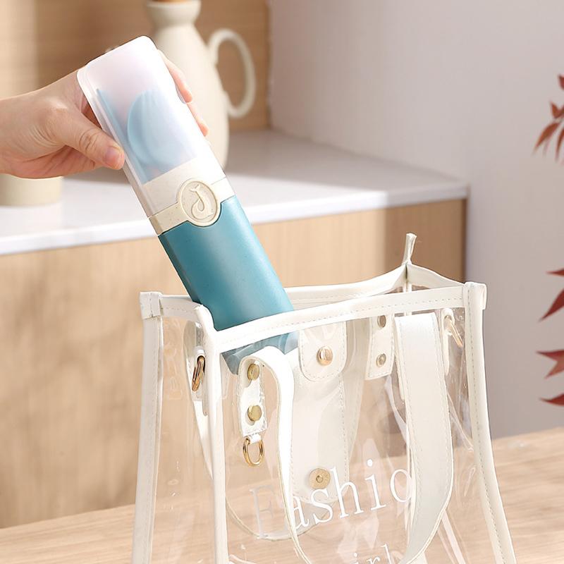 Wheat Straw Portable Cutlery Set with Storage Box Reusable Spoon Fork Chopsticks Travel Tableware Kit Utensils for Students