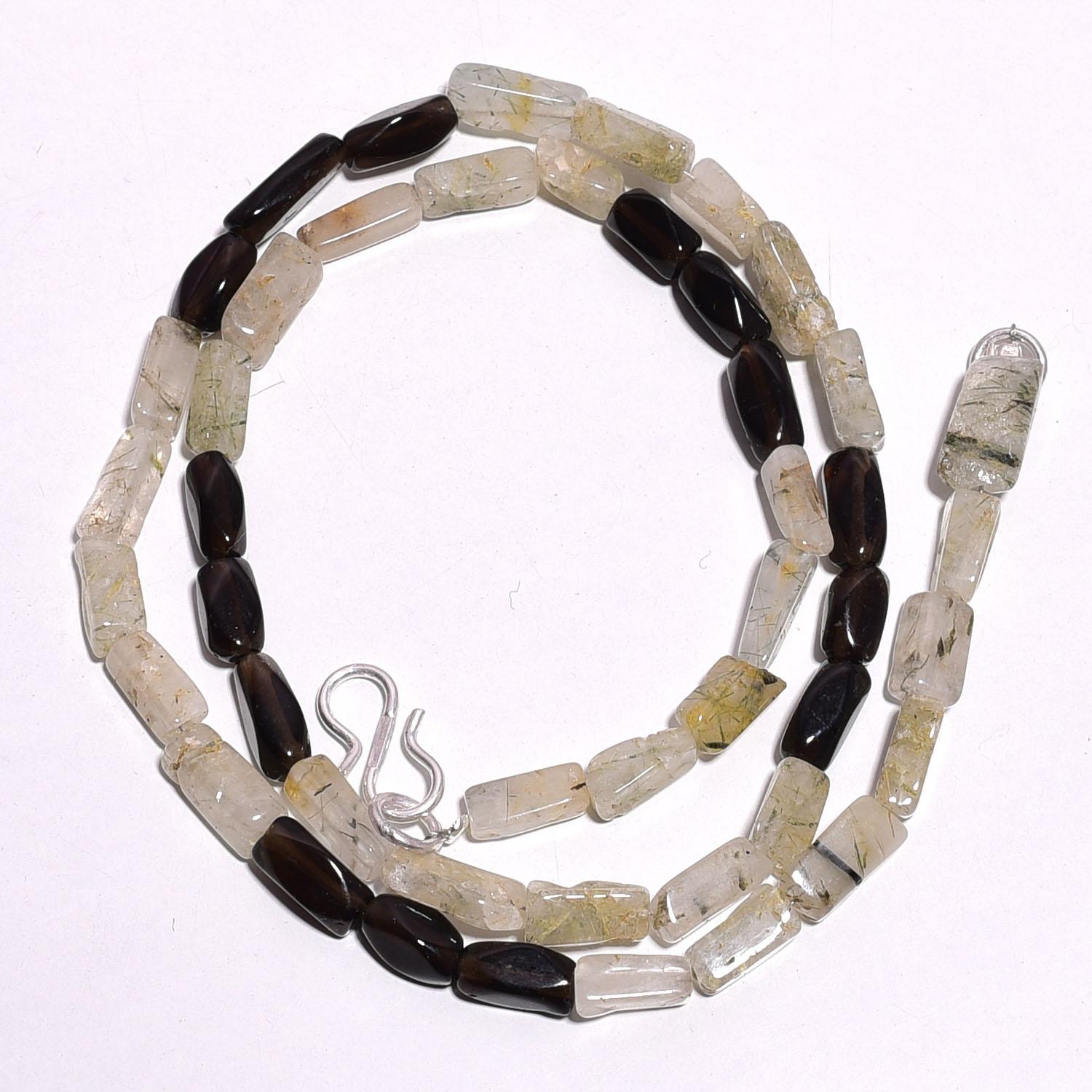 

Natural Smoky & Rutile Quartz Gemstone Mix Shape Beads Necklace 17 UB-3388 UB-3388