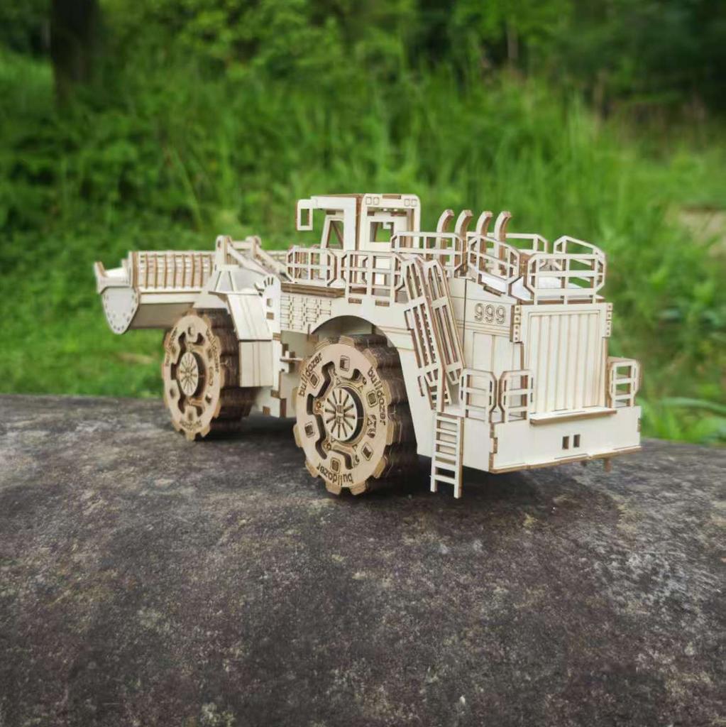 3D Puzzle Diy Wooden Toy Bulldozer Assembly Model Adult Birthday Halloween Christmas Gift