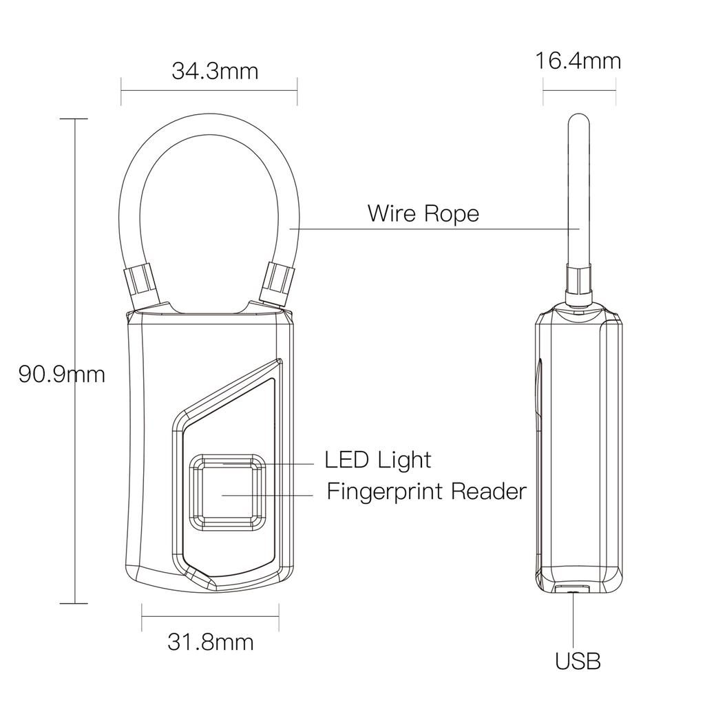 L1 Smart Biometric Fingerprint Lock Usb Rechargeable Anti theft Security Padlock Waterproof For Luggage Case Door