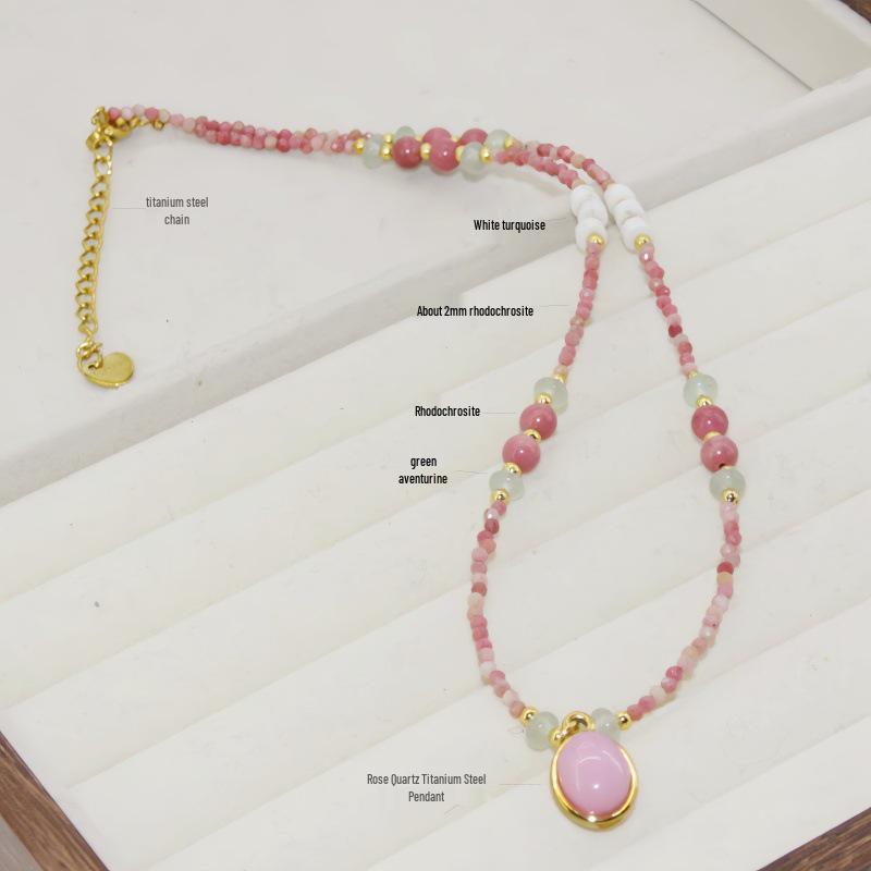 Rhodochrosite Rose Quartz Beaded Necklace: Exquisite, Sweet, and Versatile Design for Women